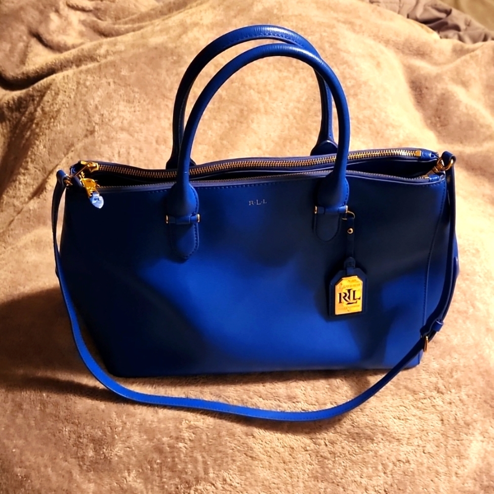 Lauren Ralph Lauren Pacific Blue Leather Newbury Satchel
